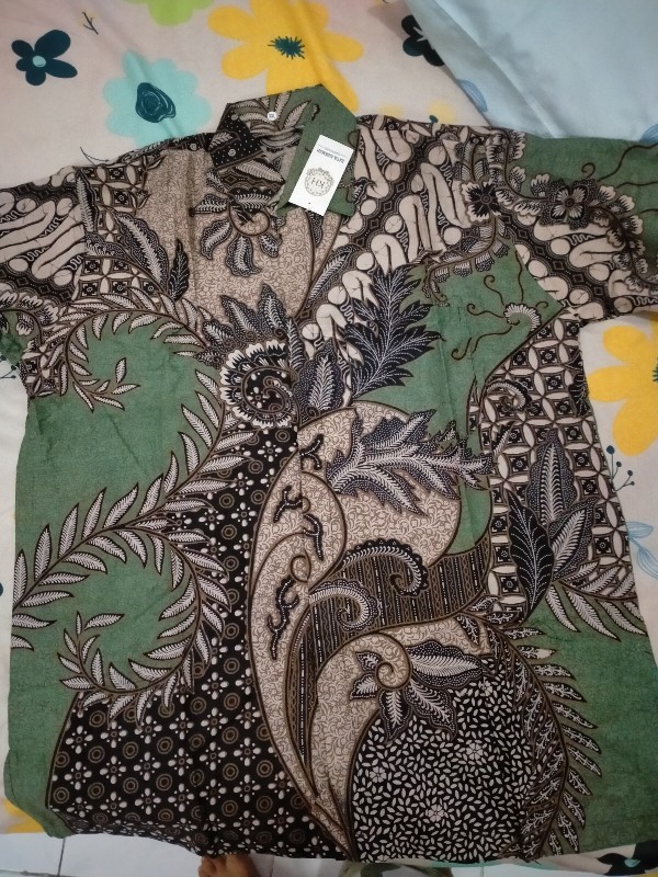 Kemeja Batik Pria Lengan Panjang Size M L Xl Xxl  Bswart Batik Hrb026 Kenongo Hem Panjang Padi