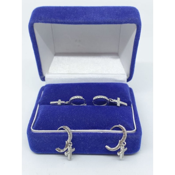 ANTING PERAK 925 ASLI LAPIS EMAS/ANTING JEPIT GANTUNGAN SALIB/ASLI SILVER/PERHIASAN ANTING