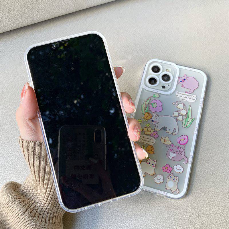 Nice Flowers Cat Soft Case iP iPhone 11 12 13 Pro Max 6 6S 7 8 + Plus X XR SE 2020 XS Max Casing