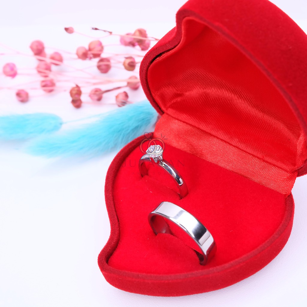 [UKIR NAMA + BOX HATI] Cincin Couple BUCIN Titanium M2 BONUS Gelang Couple