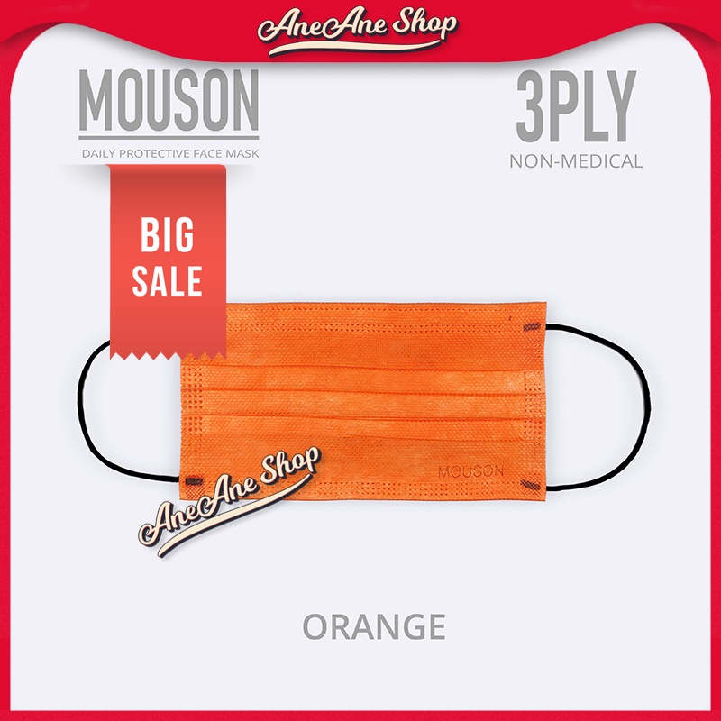 Masker Mouson Warna Orange 3 ply isi 50 Masker Non Medis Sekali Pakai