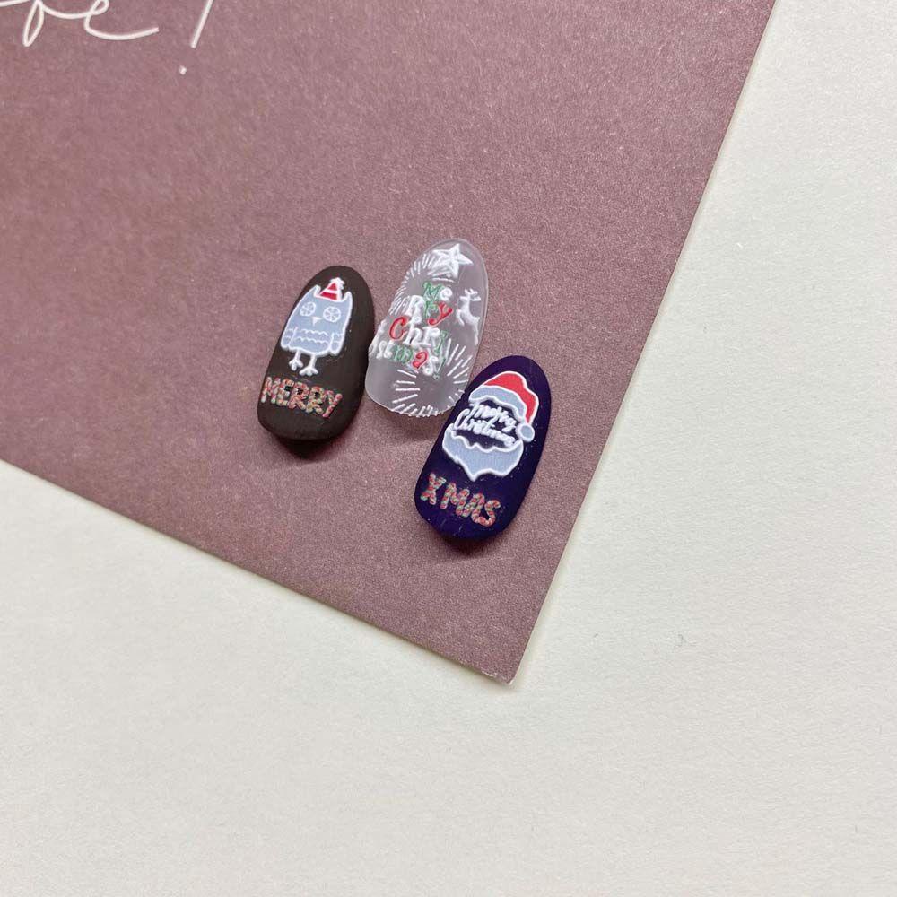 AUGUSTINA Agustina Stiker Kuku Natal Beruang Perekat Diri Elk Santa Claus Gingerbread Cookies Nail Art Dekorasi