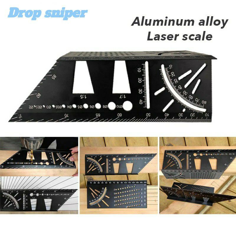 Penggaris Tukang Kombinasi Mark Line Alumimum Measuring Ruler Gauge Framing