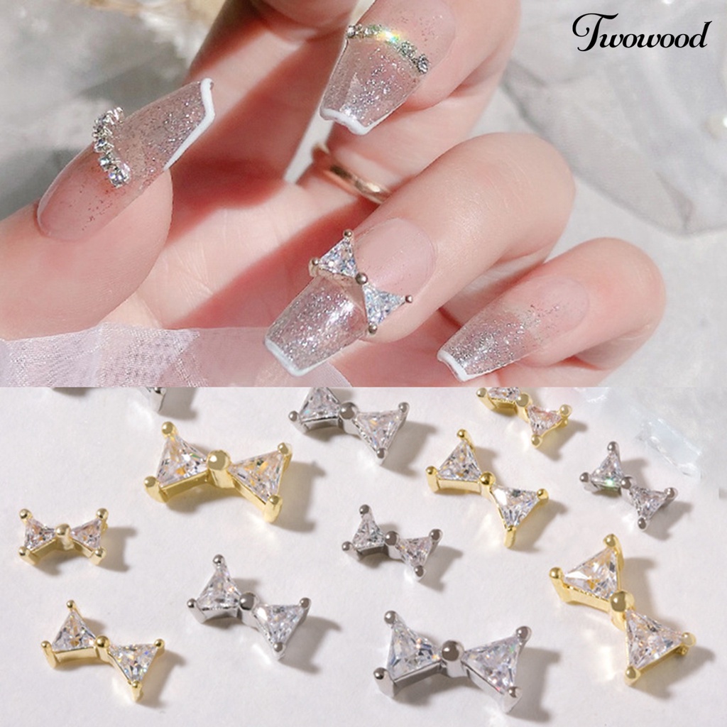 Ornamen Kuku 3D Bentuk Pita Bahan Cubic Zirconia Tahan Korosi Untuk Dekorasi Nail Art Wanita