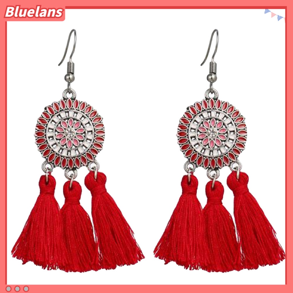 Bluelans Earrings Bohemian Charming Look Alloy Sunflower Tassel Dangle Jewelry Earrings