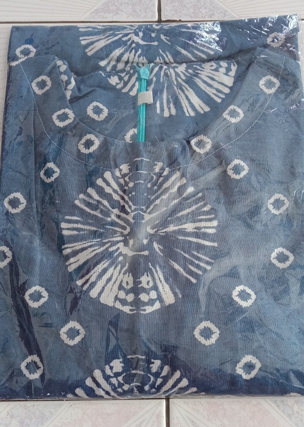 Blus Lonceng Biru Lawasan Monochrome Katun Batik Modern Premium Blouse Wanita Cewek Indigo Sheena