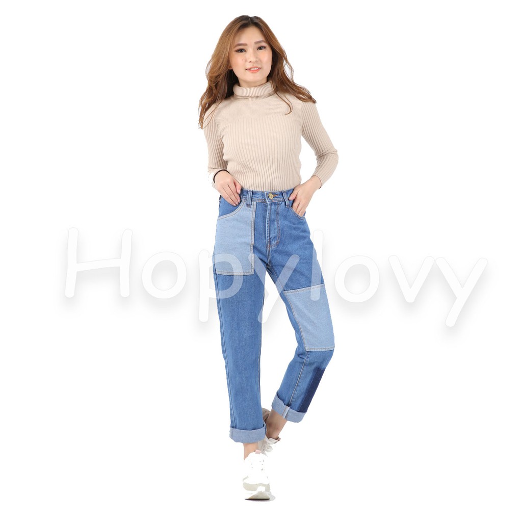 HOPYLOVY - Celana Boyfriend Jeans Wanita Briona