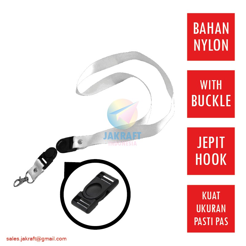 

(1 Pcs) Kalung Lanyard Tali ID Card Katun 2 Cm Lebar Clip Klip Jepit Kait Hook Plastik Warna Lengkap