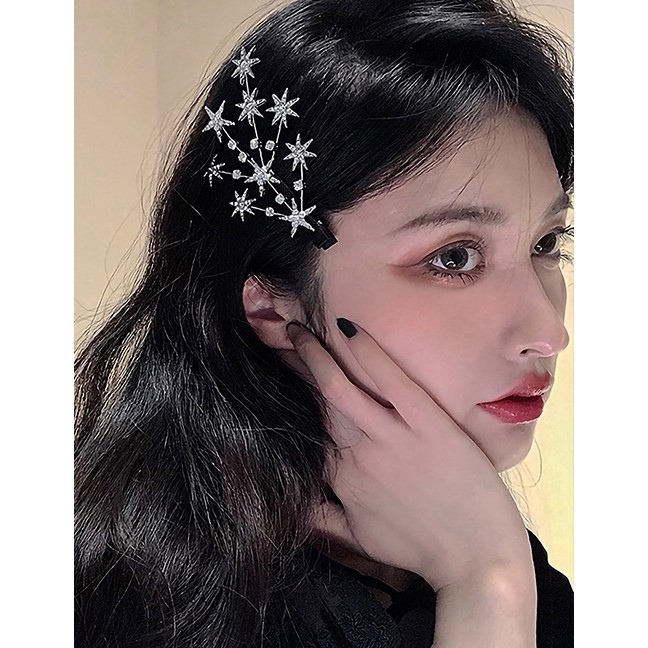 LRC Jepit Rambut Fashion Silver Five-pointed Star Diamond Alloy Hairpin P59227