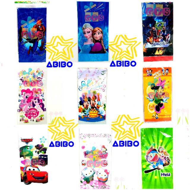 Pack isi 10 buah Plastik Snack S Karakter Goodie Bag Ultah Ulang Tahun