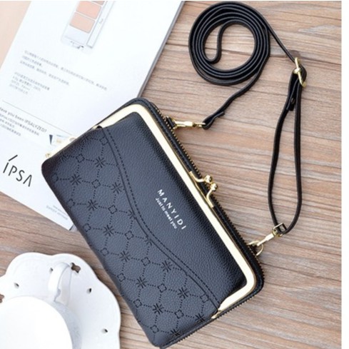 DOMPET HP WANITA SELEMPANG IMPORT TALI PANJANG PESTA KULIT HITAM EIGEN WA257B5 SLING BATAM KOREA ORI