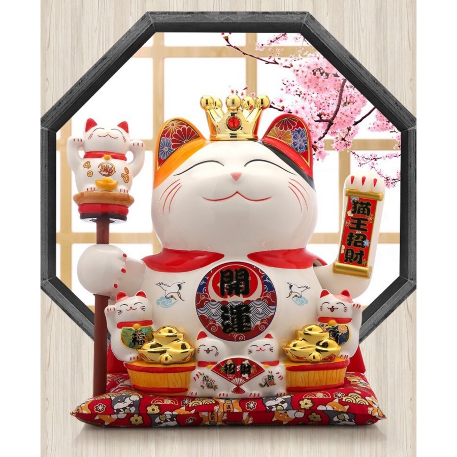 Maneki Neko Elvis 11' Pajangan Kucing Hoki Keramik Kado Imlek Premium