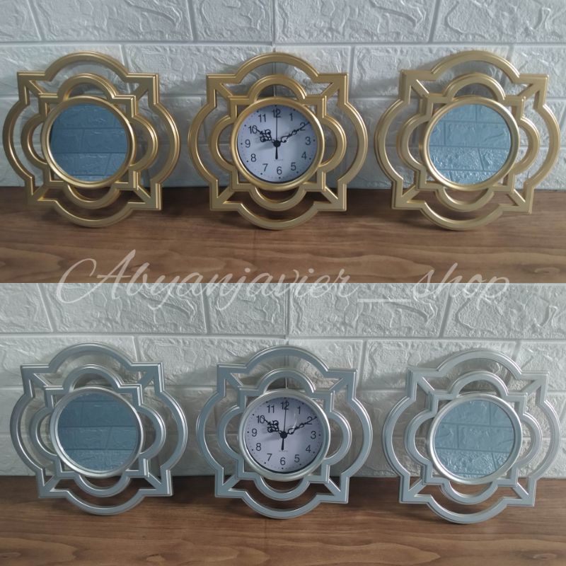 jam dinding dan cermin set 3pcs / dekorasi ruangan