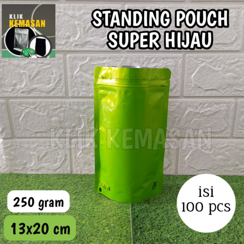 ISI 100 Standing Pouch Hijau 250gr Kemasan kopi plastik klip KPACK