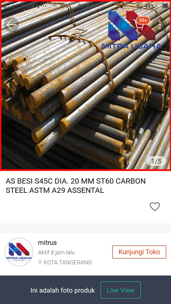 As Besi S45c Dia. 20 Mm St60 Carbon Steel Astm A29 Assental