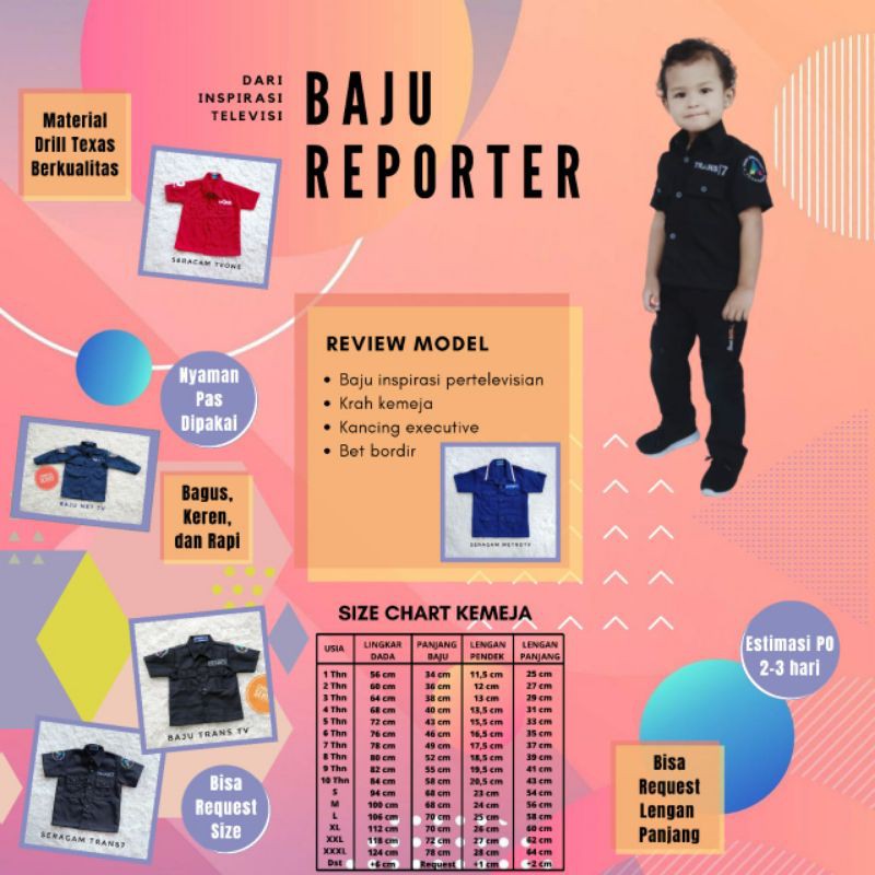 Baju Anak Laki-Laki/ Kemeja Anak Laki-Laki/ Baju Bayi Laki-Laki/ Baju Anak/ Baju Reporter TV