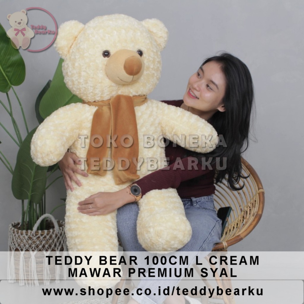 Boneka Teddy Bear Mawar Cream 1 Meter Premium + Syal (Langka)