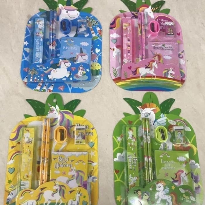 

tulis-alat-paket- paket alat tulis/stationery set unicorn book/souvenir ulang tahun anak -paket-