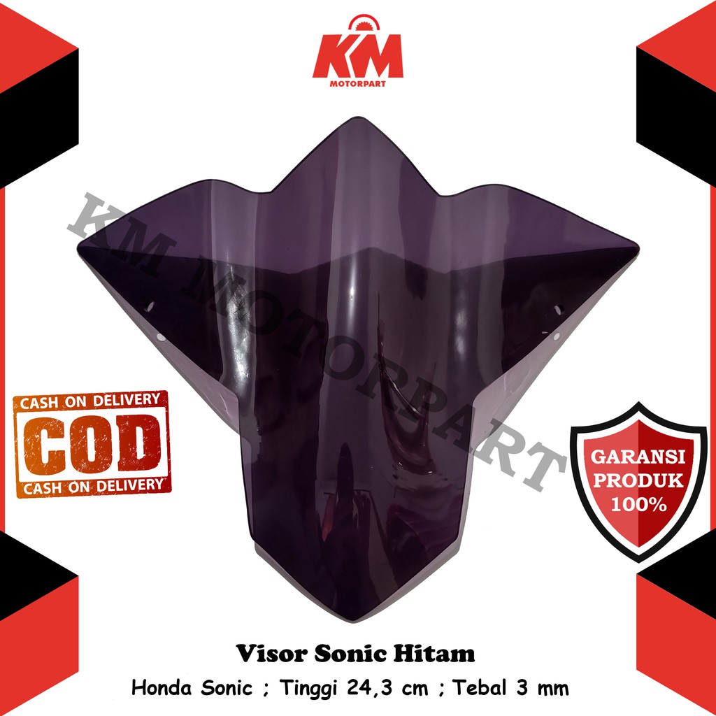 Visor Windshield Sonic 150r variasi Tinggi 24 cm Tebal 3mm Hitam Dan Bening