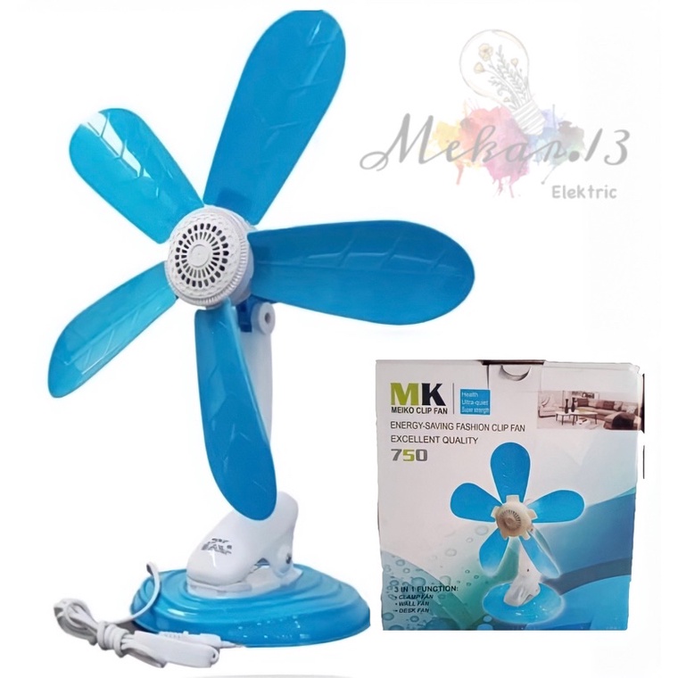 Kipas Angin Jepit 3 in 1  5 baling / Clip Fan Meiko 20 Watt (Duduk-Jepit-Dinding)