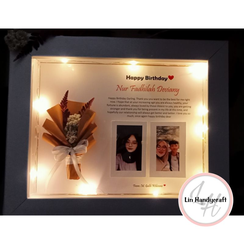 Bingkai Foto Frame 3D Foto Polaroid, Buket Bunga Mini Dried Flower Lampu LED Baterai