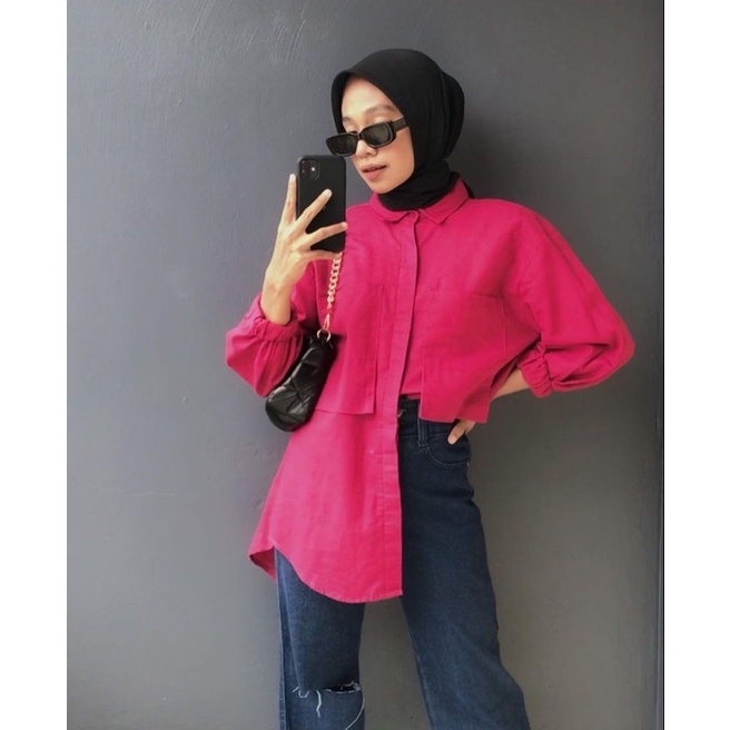 Fuschia Shirt - kemeja wanita atasan wanita baju wanita hijab kemeja fuschia pink fanta kemeja kanto