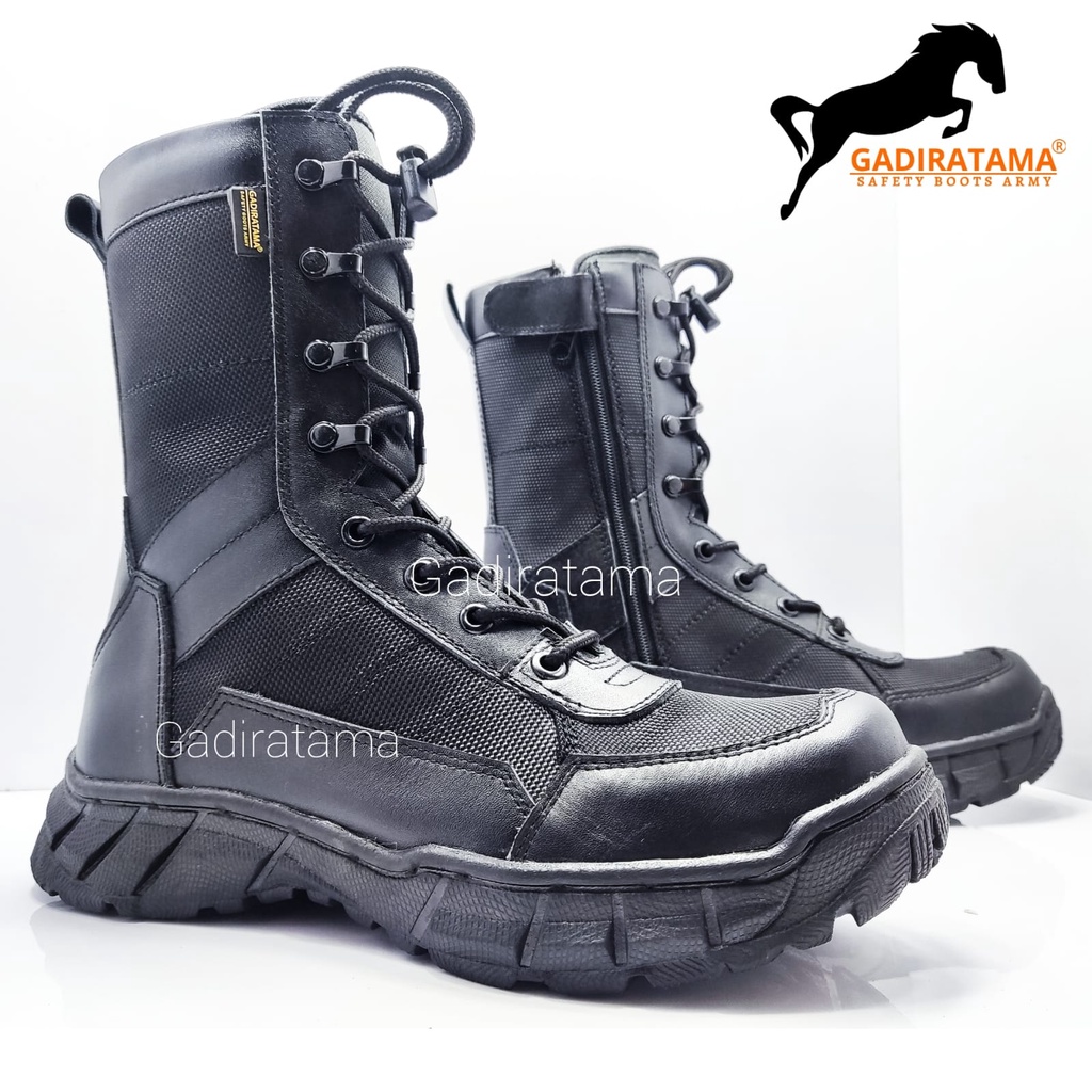 sepatu PDL TNI POLRI safety ujung BESI KULIT SAPI KOMBINASI CORDURA WATERPROOF GADIRATAMA !