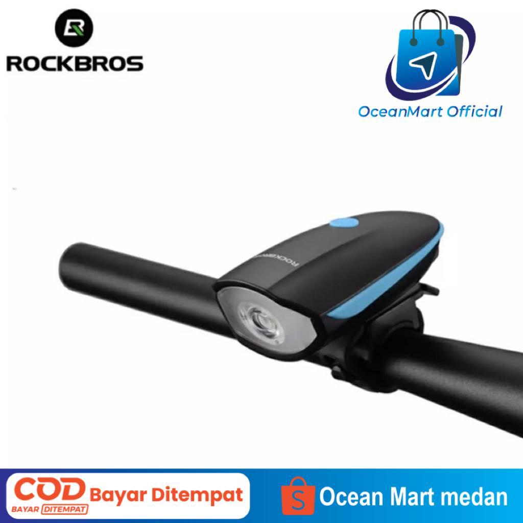 Lampu Sepeda Depan Rockbros 7588 LED + BELL Rechargeable Bicycle Light 250LM Waterproof Aksesoris Bersepeda OCEAN MART OCEANMART