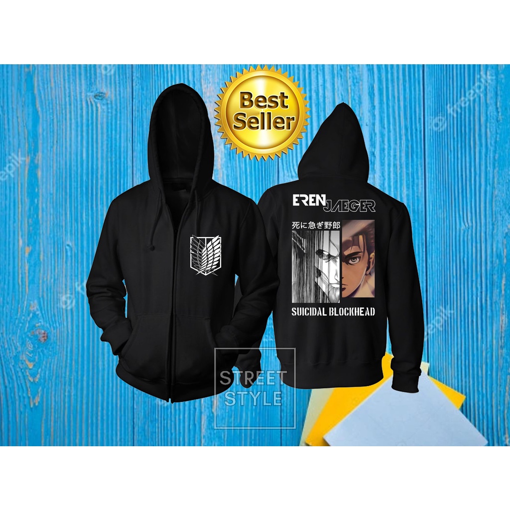 Jaket Sweater Hoodie ATTACK ON TITAN Pria & Wanita AOT EREN JAEGER