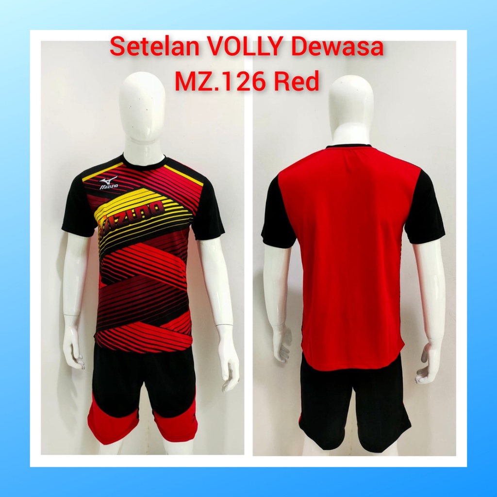 Kaos bola voli pria jersey volley ball baju dan celana setelan wanita dewasa t-shirt outfit seragam jarsey kostum pakaian olahraga apparel sport jersy volly casual jersi suit MZ126 merah