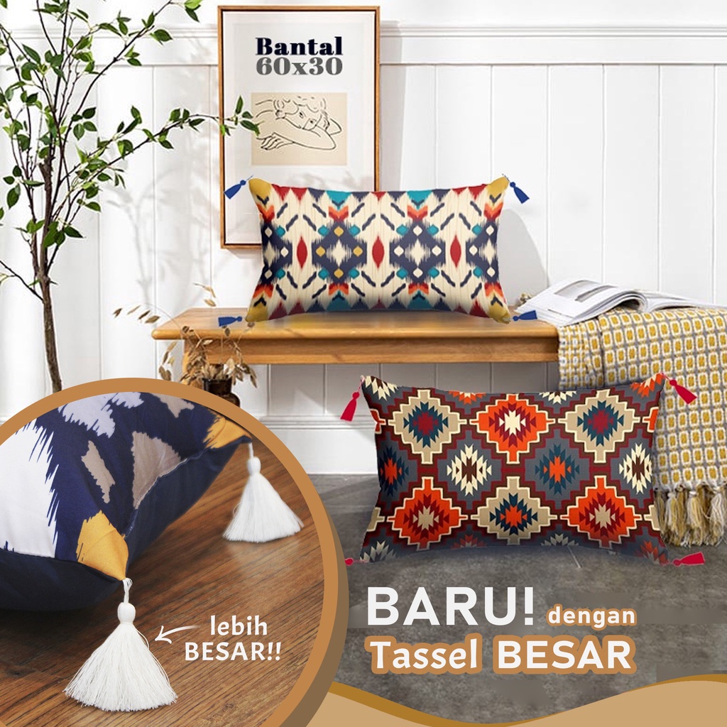 BANTAL SOFA 60X30 CM TASSEL GANTUNG DEKORASI VINTAGE LUXURY BOHEMIAN TURKISH TENUN PREMIUM