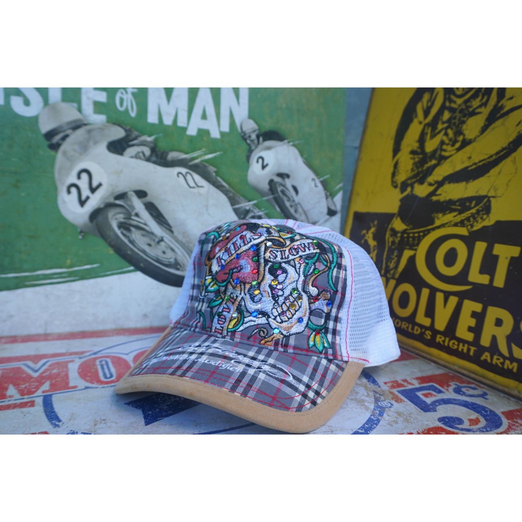 Trucker Hat Topi Ed Hardy Unisex One Size Cream/Black