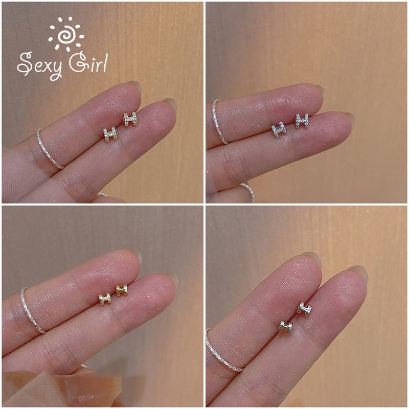 Anting Sterling Silver 925 Bentuk Huruf H Mini Untuk Wanita