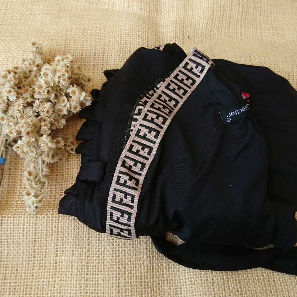 Hijab Instan Gerigi Tali FF/Bergo Tali Pet Gerigi Sporty FF-Hitam