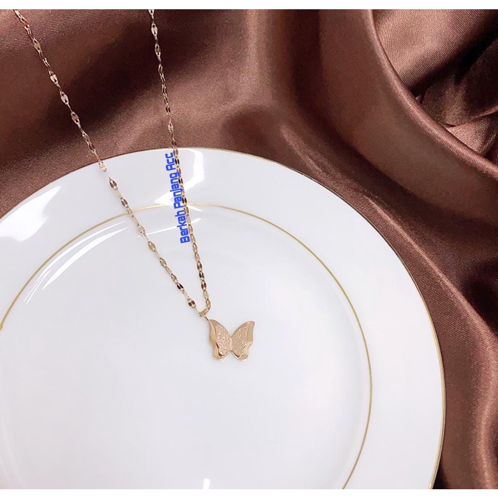 KALUNG TITANIUM RANTAI PECAH KOPI KUPU-KUPU MINIMALIS PERHIASAN EMAS KOREA ANTI LUNTUR ANTI KARAT