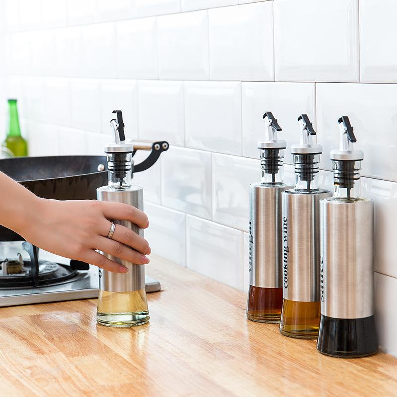 (BOW) Botol Minyak Kaca Stainless Steel Anti Tumpah dengan Tutup Stopper