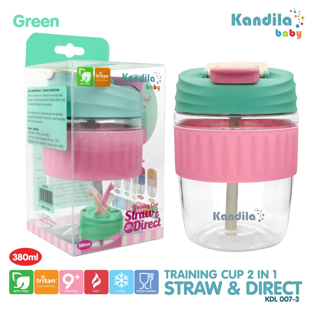 Botol Gelas Minum Sedotan Anak Bayi Kandila KDL007-3 Tritan Training Cup 2in1 Straw &amp; Direct