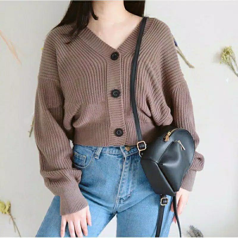 Cardigan Olivia Crop Premium 7get Rajut 3 Kancing