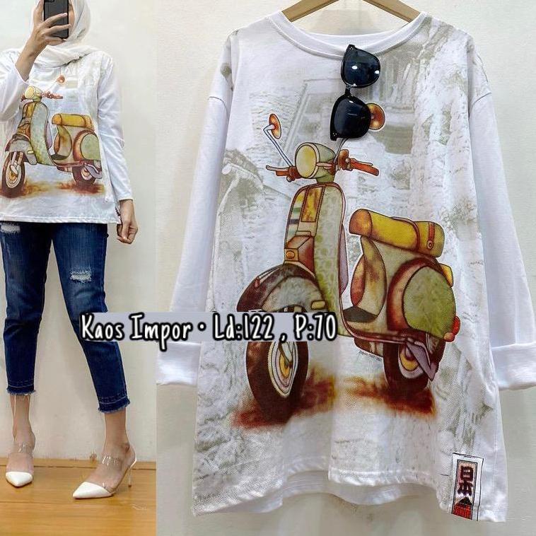 Terbaik SS Atasan kaos Vespa wanita/kaos import  atasan wanita Vespa/Kaos Vespa bahan adem ..