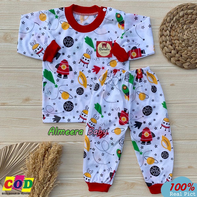 Setelan Baju Bayi Setelan Piyama Bayi Lengan Panjang Kancing Bahu Motif Rocket Usia 3-12 Bulan Almeera Baby And Kids