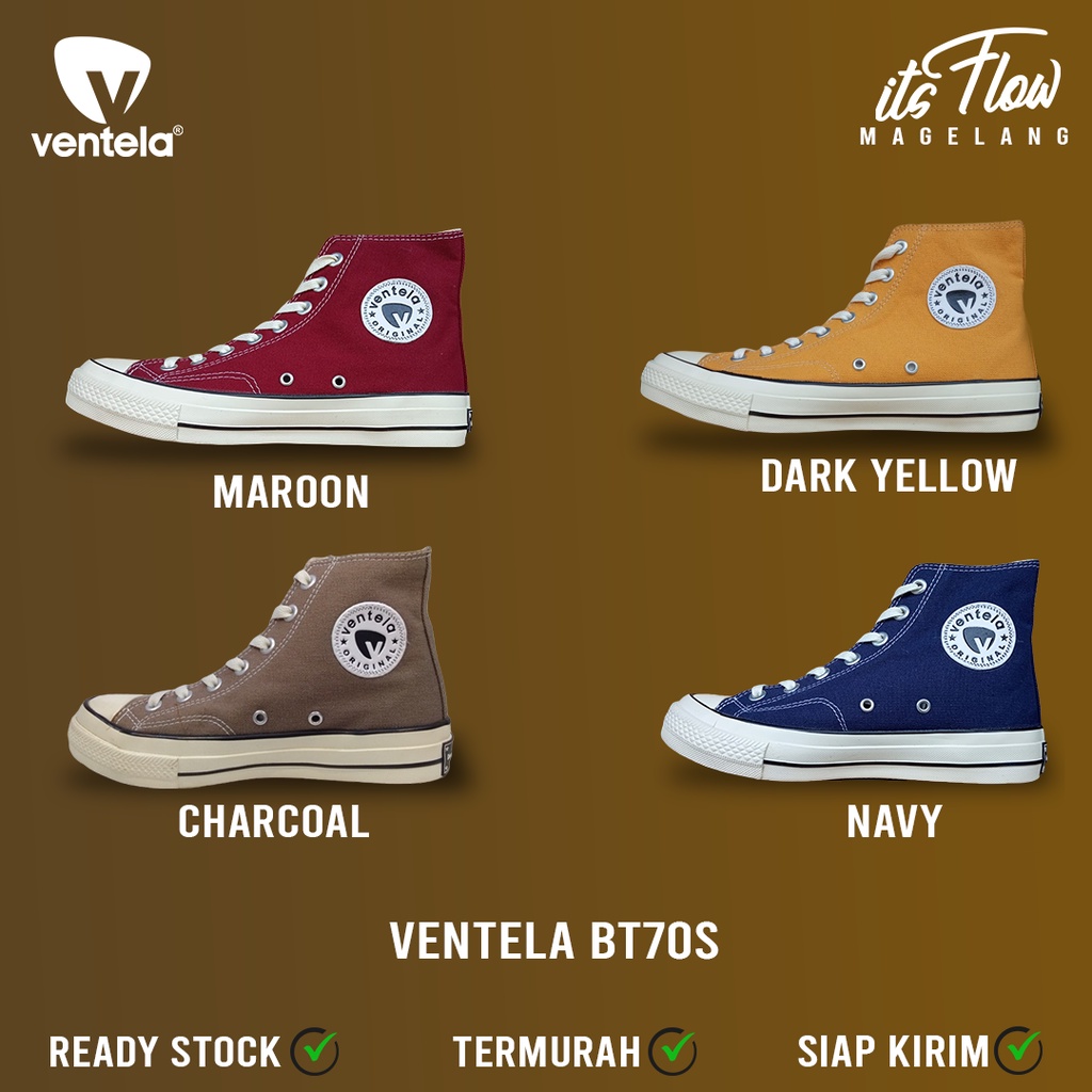 Sepatu Ventela BT70's (BTS) High Warna Maroon Dark Yellow Navy Charcoal Original Itsflow - Termurah 