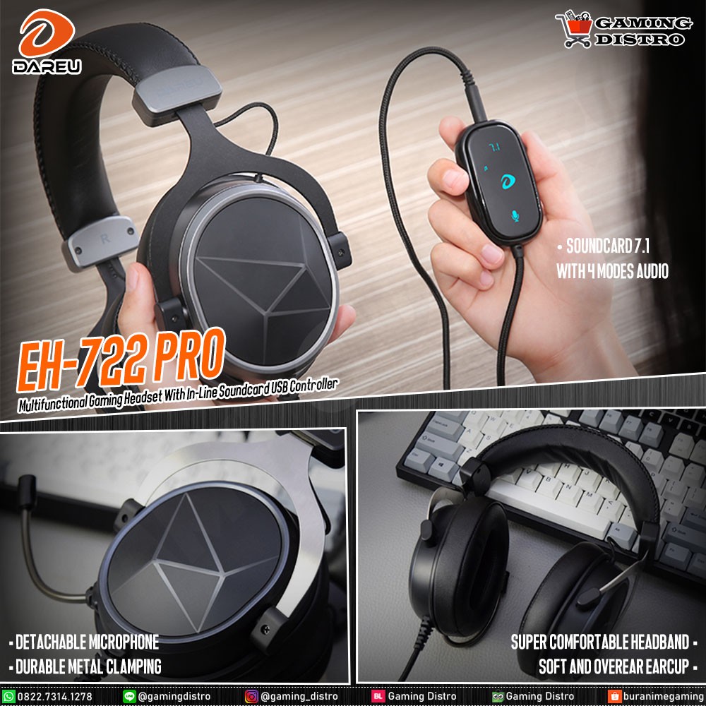 Headset Gaming Dareu EH722 Pro - Dareu EH722 Pro with Soundcard 7.1