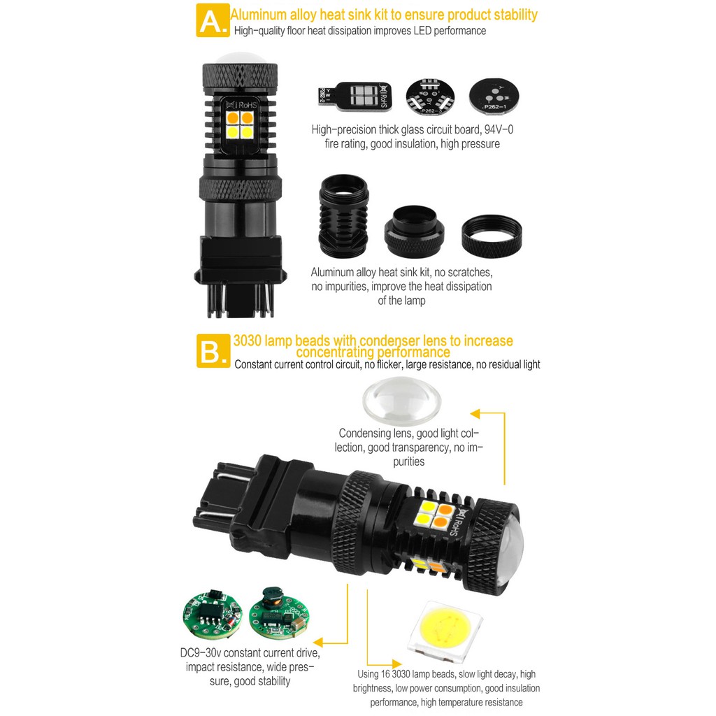 2Pcs【In stock】T20 1157 T25 7443 Car LED Turn signal lamp Canbus DRL Directional light