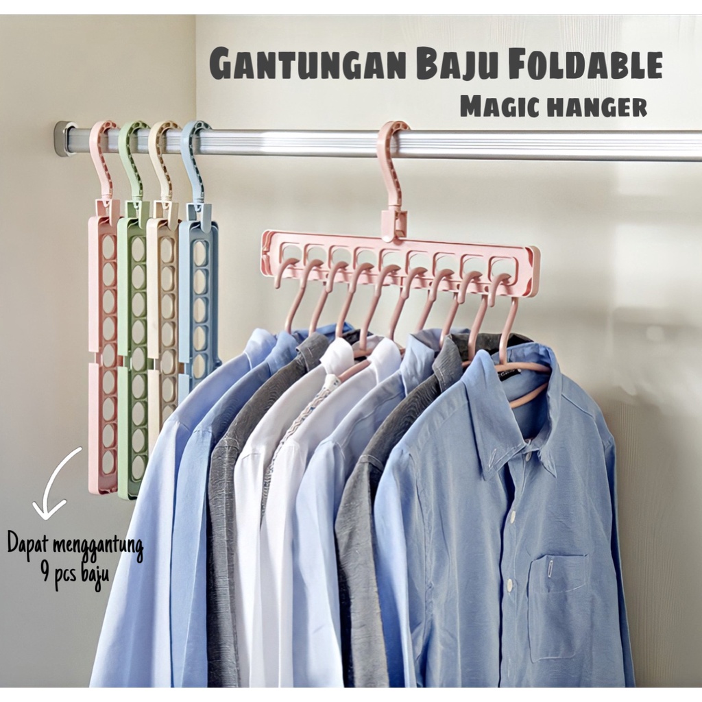( BISA COD ) PROMO Hanger 9 in 1 / Gantungan Baju Dengan 9 Lubang Bisa diputar 360 Derajat / Magic Hanger Multifungsional Foldable Hanger / Gantungan Baju Multifungsi / Gantungan Baju Murah
