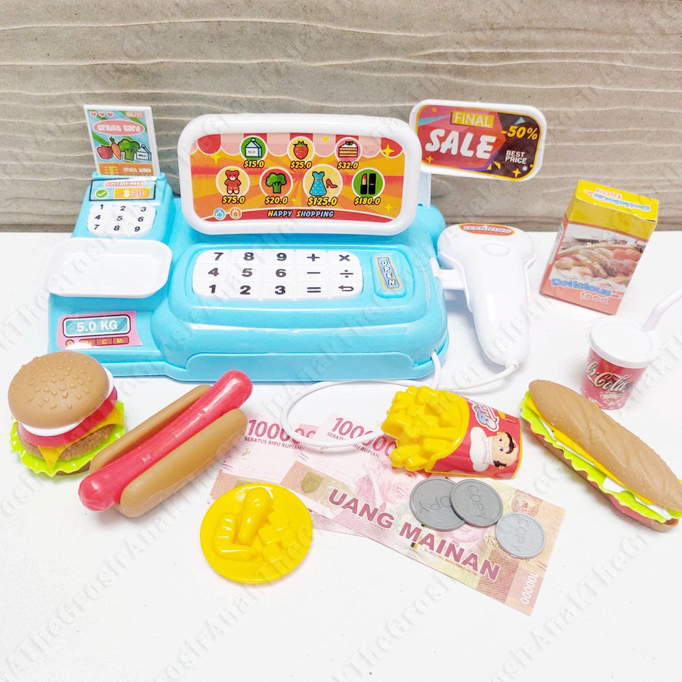 Cash Register SALE LK21 Mainan Mesin Kasir Mini Supermarket Burger Hot Dog Cola