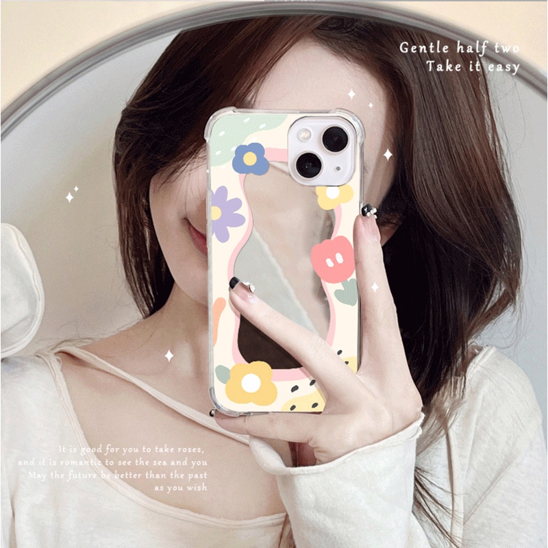Casing Silikon Motif Pelangi + Cermin Makeup Untuk Iphone 13 / 12Promax / 11 / XR