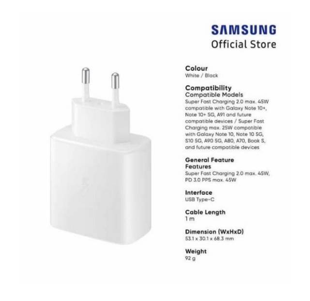 CHARGER SAMSUNG TRAVEL ADAPTOR 25W FAST CHARGING CABLE TYPE-C TO TYPE-C 5A