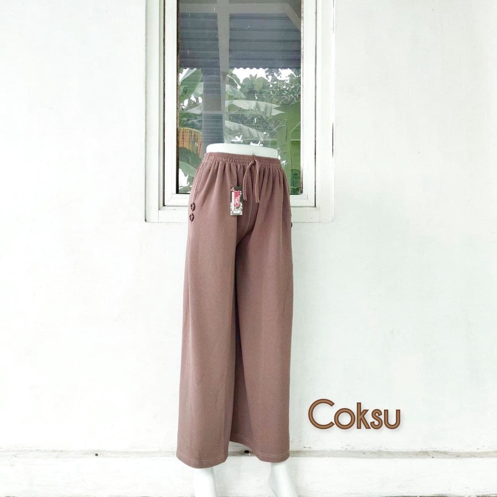 KJB Celana Panjang Kulot Kancing kolor wanita Jumbo XXL 3L ibu big size polos harian santai murah