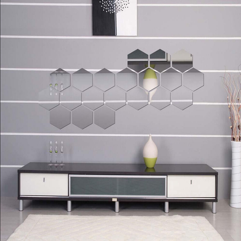 1Pcs 3D Hexagon Acrylic Mirror Wall Stickers DIY Art Wall Decor Stickers Home Decor Living Room Mirrored Decorative Sticker