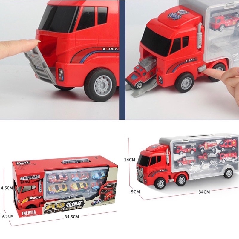 Storage Container Truck Fire Truck Vehicle Alloy Pull Back Car die cast car inertia mainan mobil2an dengan tempat penyimpanan